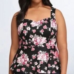 Torrid Pink Black Floral Sweetheart Top with Keyhole Back Plus Size 3X